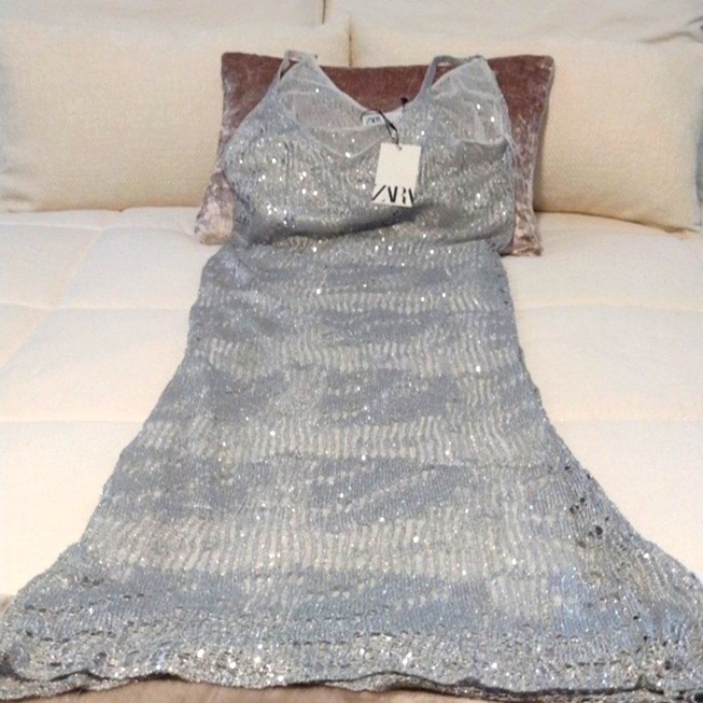 ZARA WOMAN COLLECTION Midi Dress Round Neckline Thin Straps $109 NWT - Picture 3 of 13